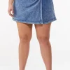 Hot Plus Size Twist Front Denim Skort Women Denim