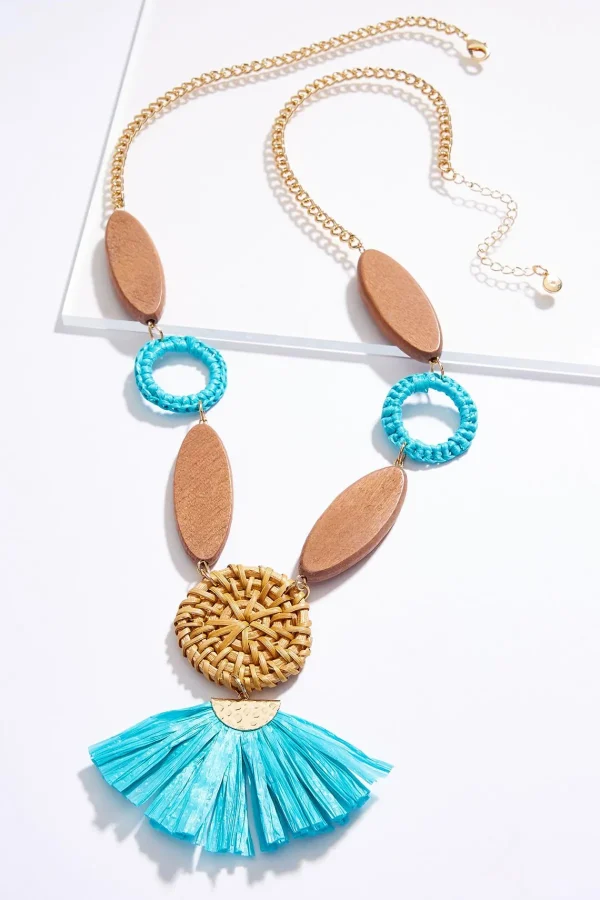 Best Sale Raffia Fan Wood Pendant Necklace Women Necklaces