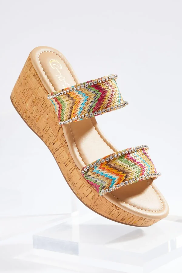 Discount Raffia Rhinestone Cork Wedges Women Wedges