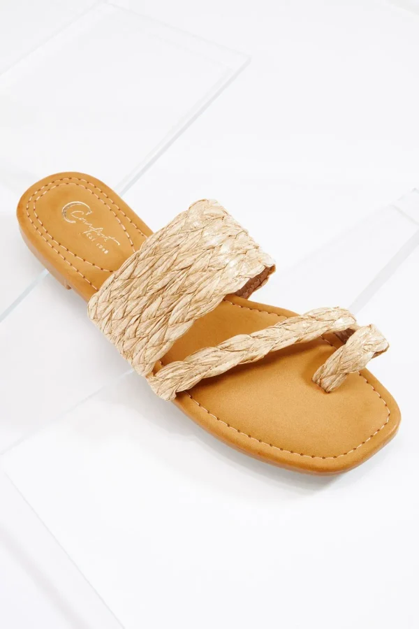 Discount Raffia Toe Loop Sandals Women Flats