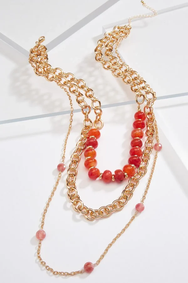 Outlet Red Bead Chain Layered Necklace Women Necklaces