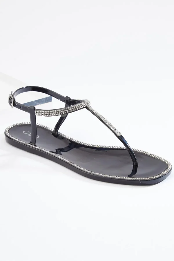 Online Rhinestone Trim Jelly Sandals Women Flats
