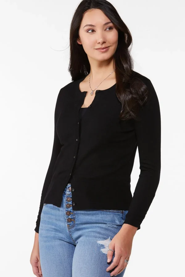 Cheap Ruched Sleeve Cardigan Women Sweaters