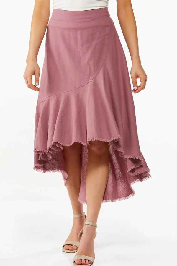 Cheap Ruffled Linen Midi Skirt Women Skirts