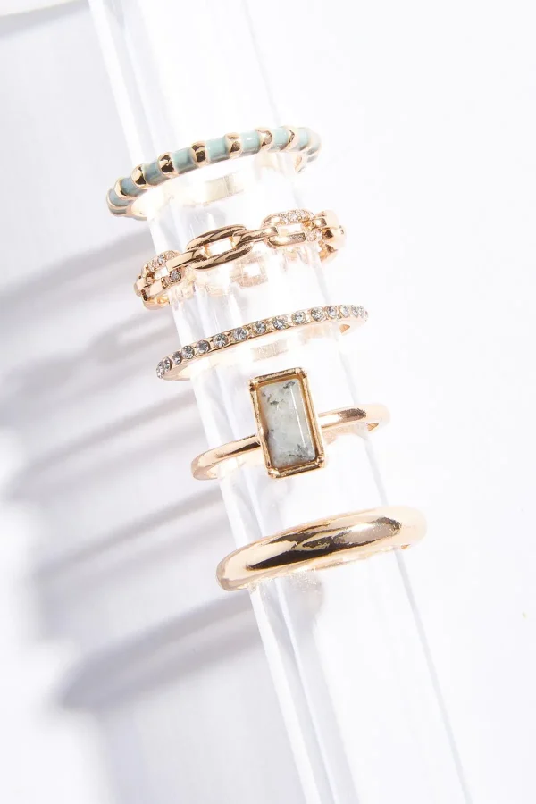 Best Sale Semiprecious Chain Stone Ring Set Women Rings