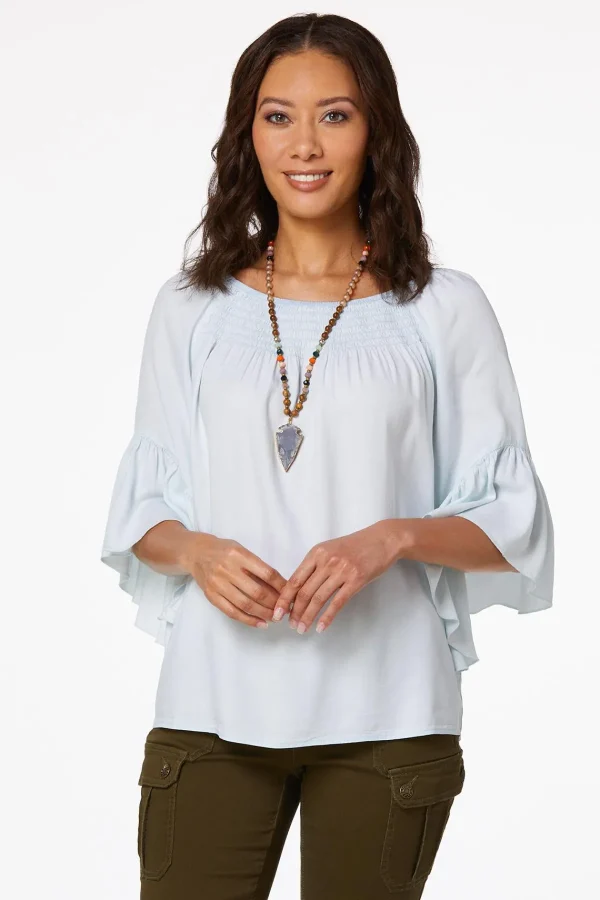 Discount Smocked Chambray Top Women Tops