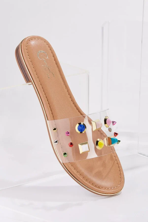 Online Stone Lucite Slide Sandals Women Flats