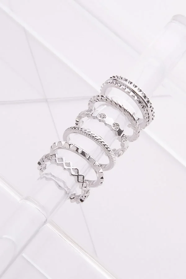 Clearance Textured Silver Rings Set Women Rings