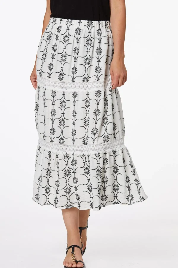 Cheap Tiered Embroidered Maxi Skirt Women Skirts