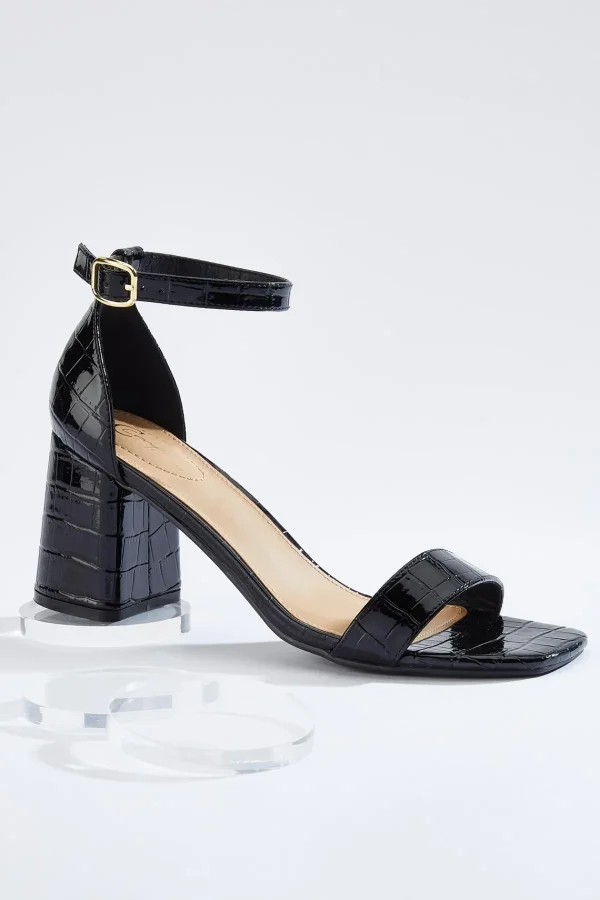 Fashion Wide Width Croco Patent Heeled Sandals Women Wide Width