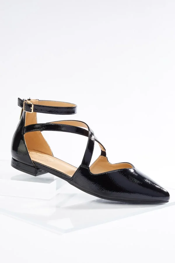 Best Wide Width Cross Strap Faux Patent Flats Women Wide Width