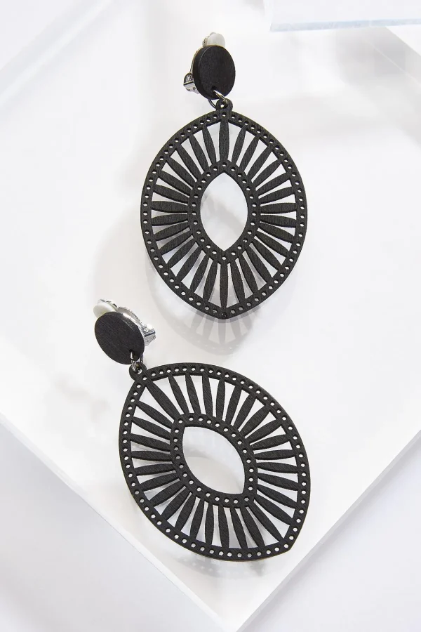 Outlet Wood Fan Clipon Earrings Women Earrings