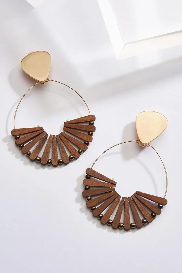 Fashion Wood Fan Metal Clipon Earrings Women Earrings