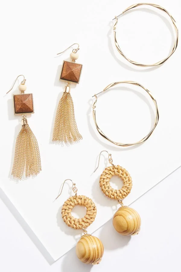 Best Sale Wood Raffia Metal Earring Set Women Sets