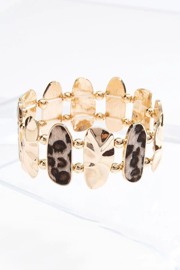 Sale Xl Leopard Fur Metal Stretch Bracelet Women Bracelets