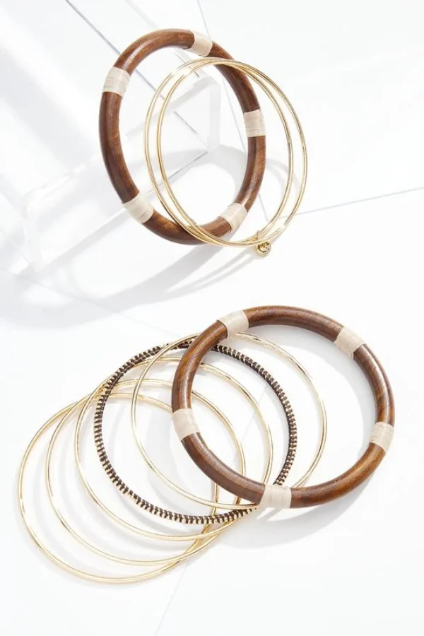 Sale Xl Wood Wire Bangle Bracelet Set Women Bracelets